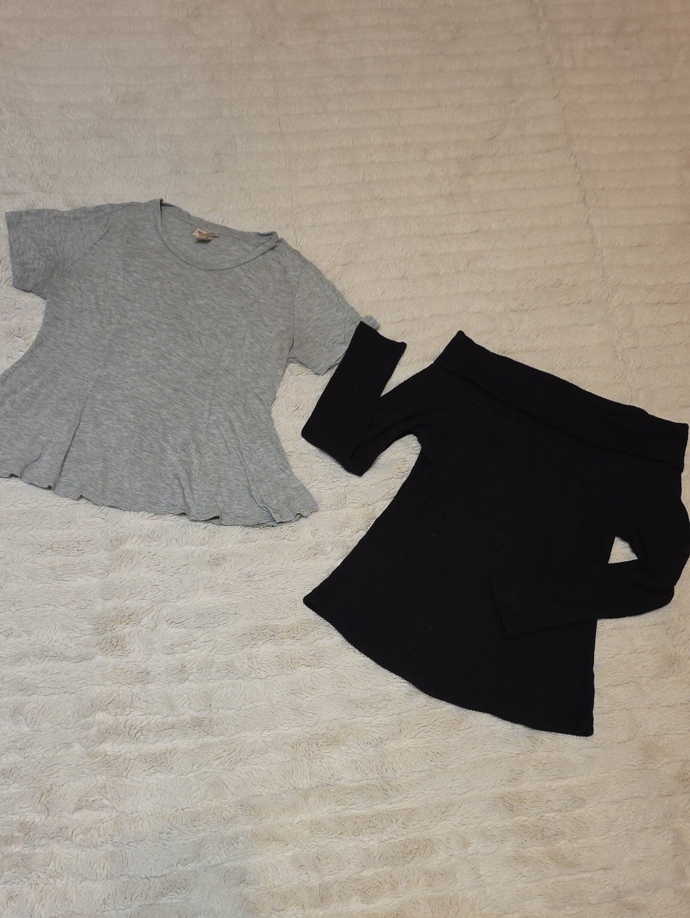 XS Bundle: Mossimo Supply Co. Grey Peplum Tee & Black Off-Shoulder Top Set